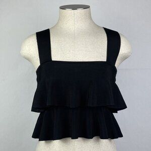 Zara Black Crop Top Size Small Womens Layered Ruffle Sleveless Tank
